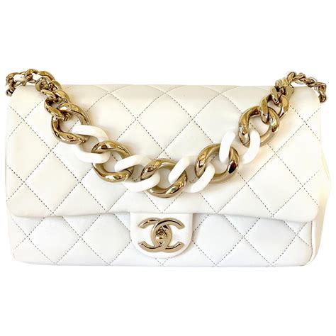 white chanel purse with gold chain|chanel quilted handbag gold chain.